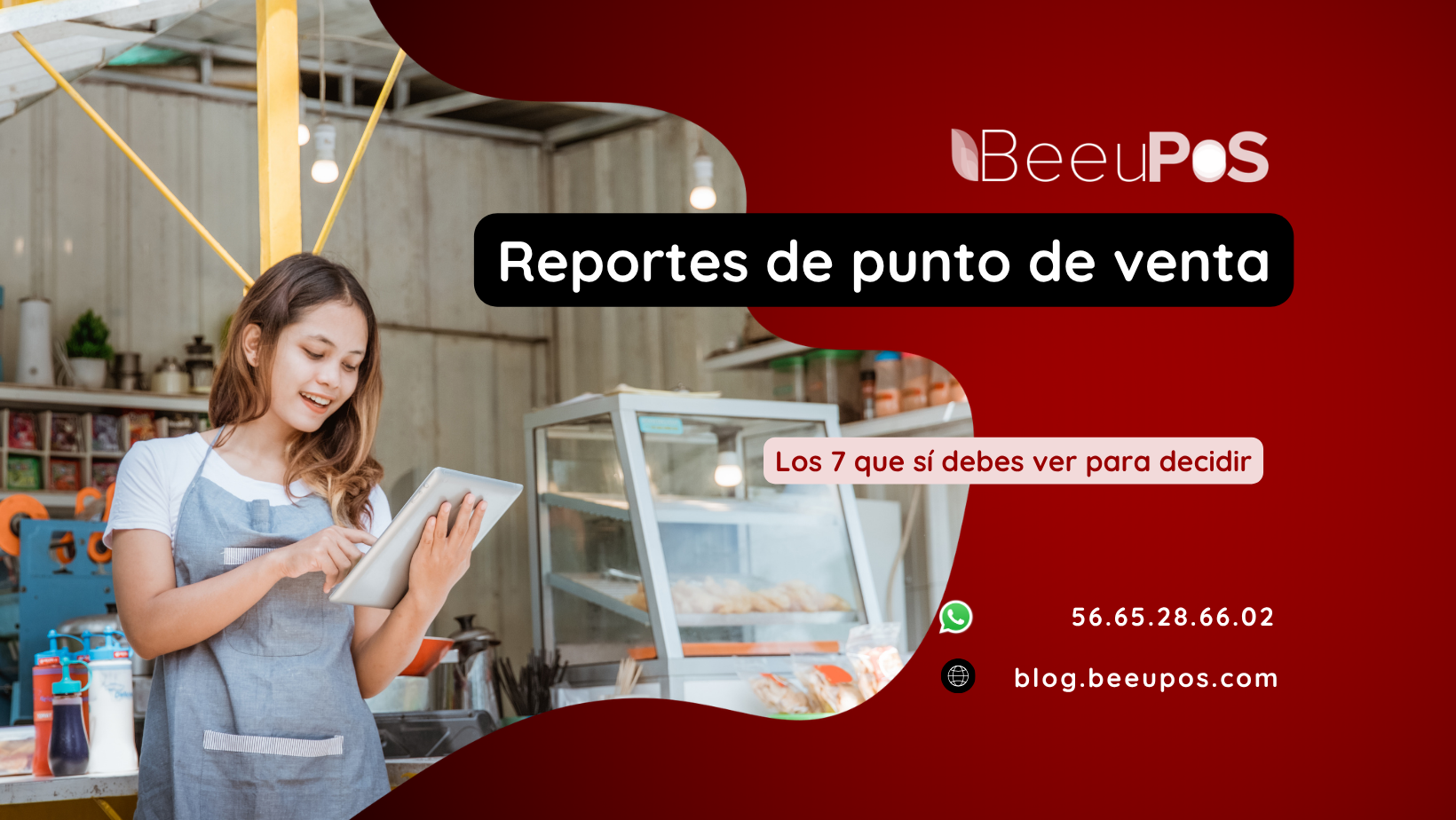Reportes de punto de venta: dueña de negocio revisando sus reportes en tablet